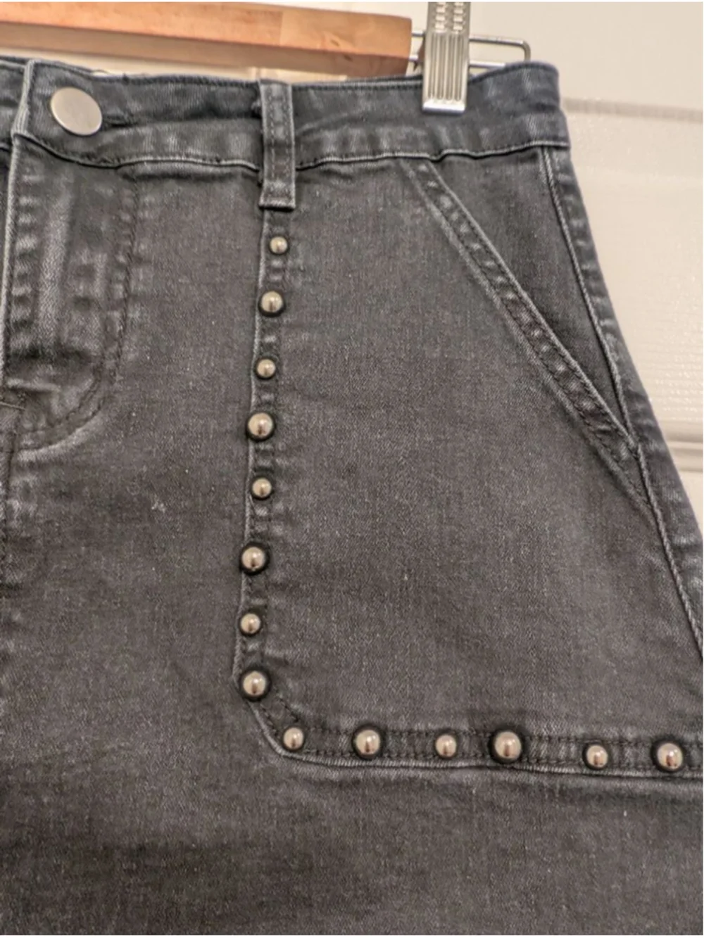 Women's Revolve Superdown Mona Studded Mini Skirt in Black Wash Med Steampunk - Picture 4 of 9